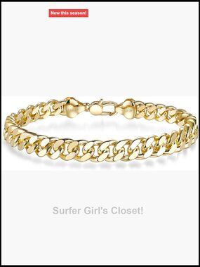 8mm Gold Cuban Link Chain Bracelet for Men & Women, 14K Diamond-Cut Curb